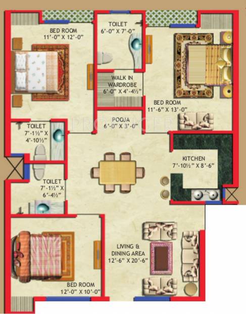 JTPL Flora Designer Floors (3BHK+3T (1,890 sq ft) + Pooja Room 1890 sq ft)