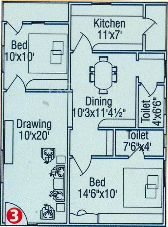 Lakshmi One (2BHK+2T (1,140 sq ft) 1140 sq ft)