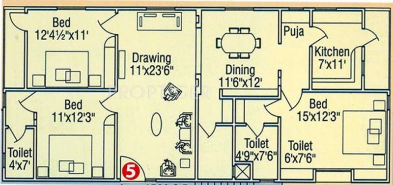 Lakshmi Infratech One Floor Plan (3BHK+2T)