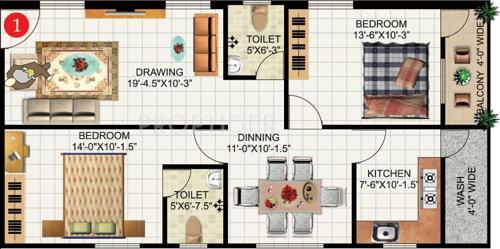 Lakshmi Classic (2BHK+2T (1,156 sq ft) 1156 sq ft)