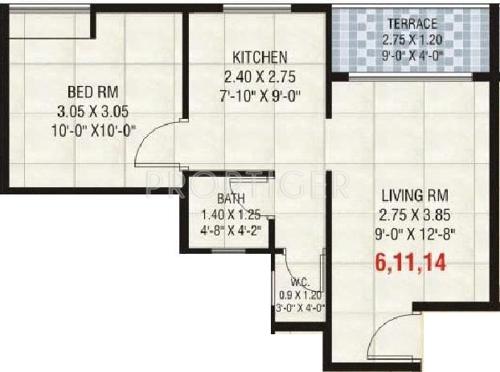 Nisarg Group Shri Apartments Floor Plan (1BHK+1T)