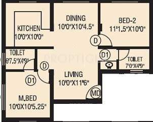 Ramani Platinum (2BHK+2T (970 sq ft) 970 sq ft)