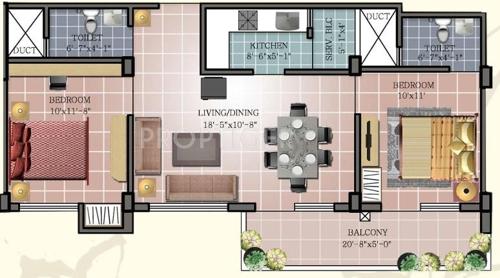 Sarada Maa Tara Rathnam (2BHK+2T (1,007 sq ft) 1007 sq ft)