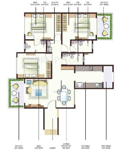 Anmol City Two (3BHK+3T (1,430 sq ft) 1430 sq ft)