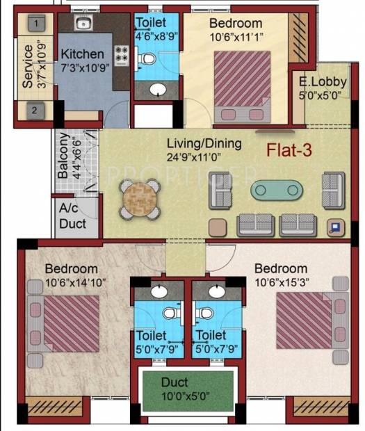 Ramani West Gate (3BHK+3T (1,515 sq ft) 1515 sq ft)