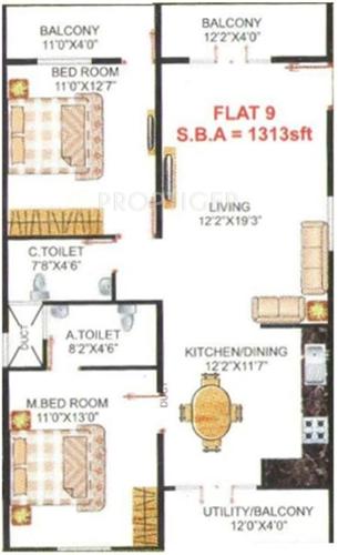 Ushoodaya Ushoodhaya Trinity (2BHK+2T (1,313 sq ft) 1313 sq ft)