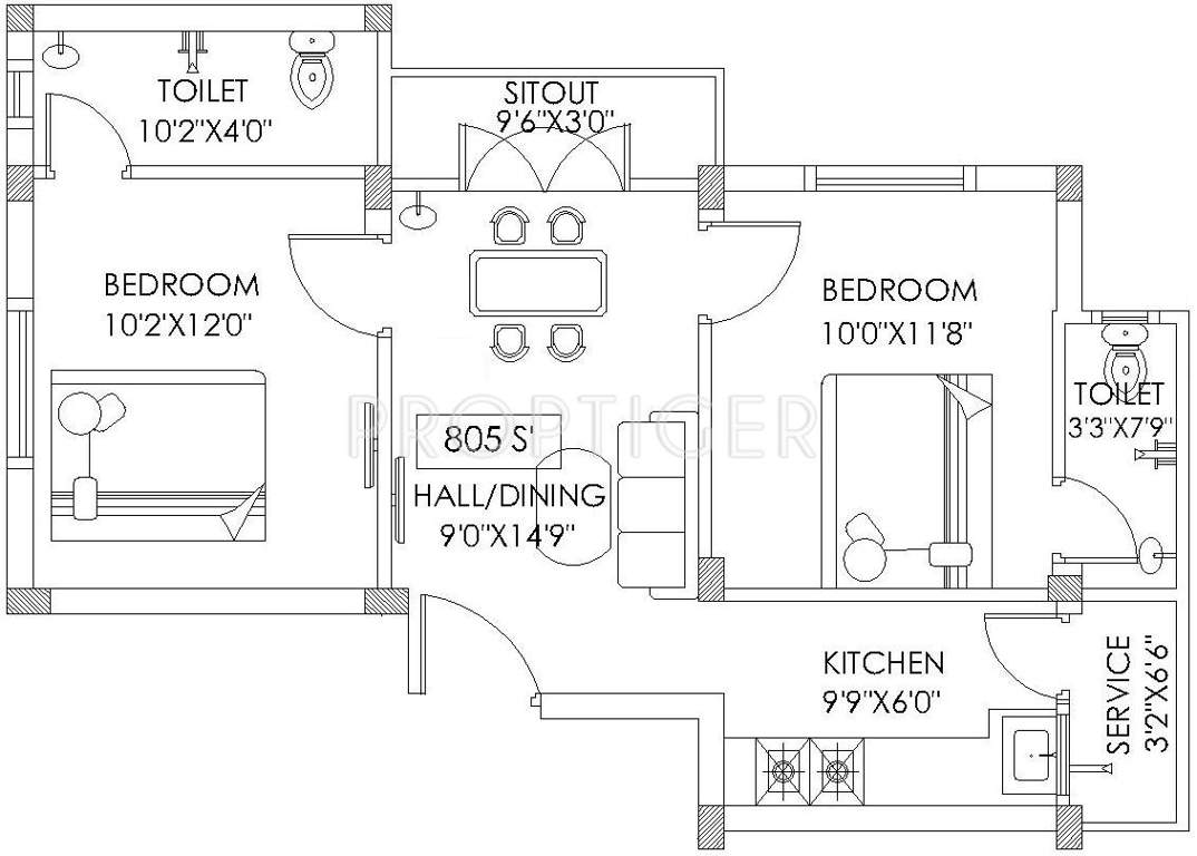 Le Sai Krupa (2BHK+2T (805 sq ft) 805 sq ft)