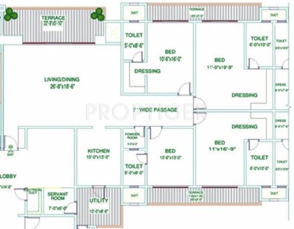 Floor Plan (4BHK+4T + Servant Room) Skyline Tunis Floor Plan (4BHK+4T + Servant Room)