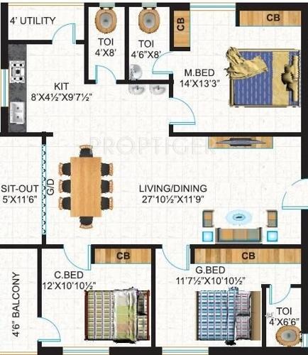 Rajashri Platino (3BHK+3T (1,610 sq ft) 1610 sq ft)