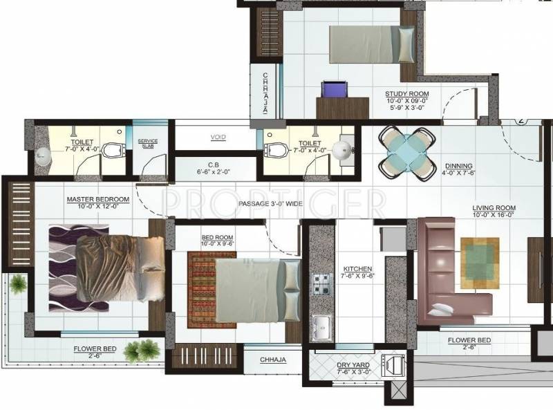 Bhumi Aaryan Residency (2BHK+2T (1,091 sq ft)   Study Room 1091 sq ft)