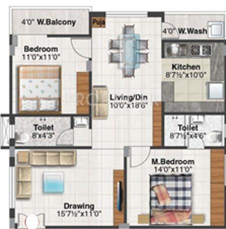 Shubhodaya Vinay Iconia (2BHK+2T (1,205 sq ft) 1205 sq ft)