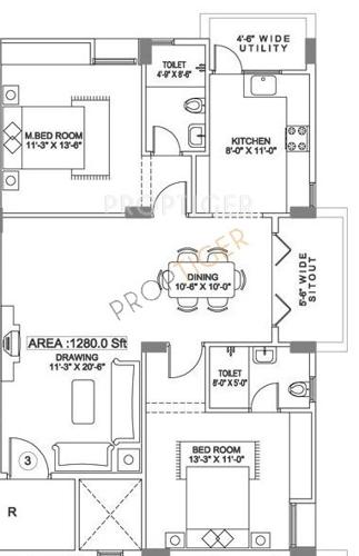 Aesthetic Swarna Heights (2BHK+2T (1,280 sq ft) 1280 sq ft)