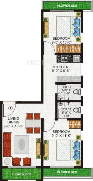 KT Group Gaur Kripa Chs Ltd Floor Plan (2BHK+2T)