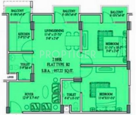 Unique Aravali (2BHK+2T (957 sq ft) 957 sq ft)