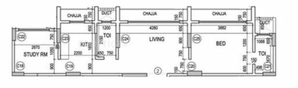 GHP Krishna Niwas Floor Plan (1BHK+1T + Study Room)