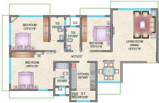 Mantri Sujata (3BHK+3T (1,102 sq ft) 1102 sq ft)