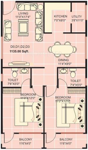 Aakruthi SV Sowmya Orange Dew (2BHK+2T (1,135 sq ft) 1135 sq ft)