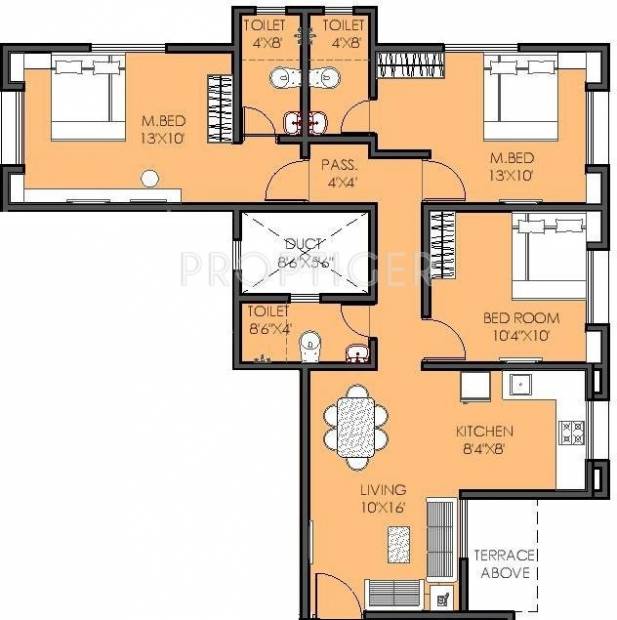 OM Galaxy Apartment (3BHK+3T (1,031 sq ft) 1031 sq ft)