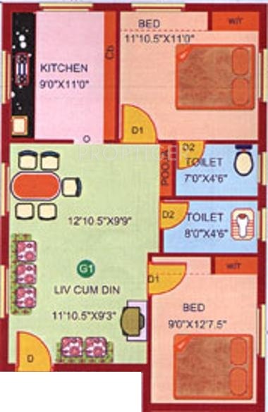 Shakthi Residential Apartments (2BHK+2T (870 sq ft) 870 sq ft)
