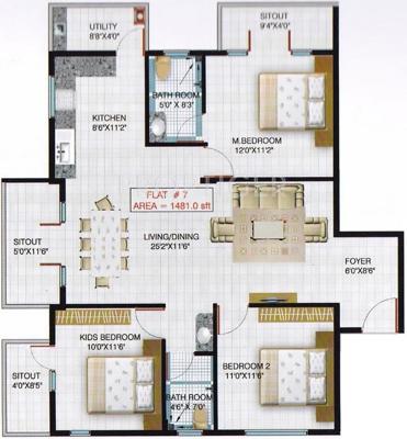 Ideal Aryan Faery (3BHK+2T (1,481 sq ft) 1481 sq ft)