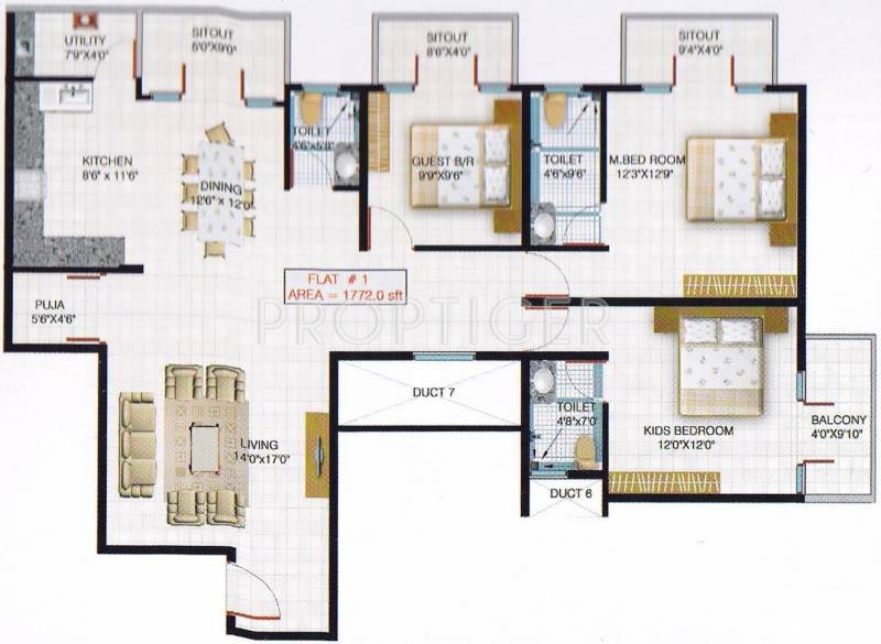 Ideal Aryan Faery (3BHK+3T (1,772 sq ft)   Pooja Room 1772 sq ft)