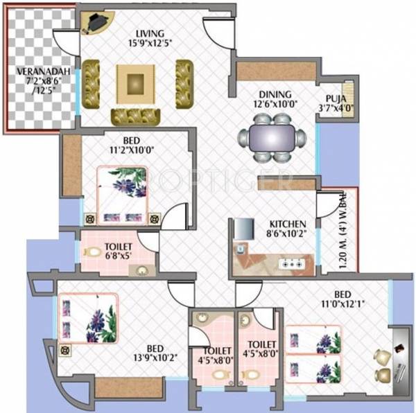 Nirman Classic (3BHK+3T (1,560 sq ft) 1560 sq ft)
