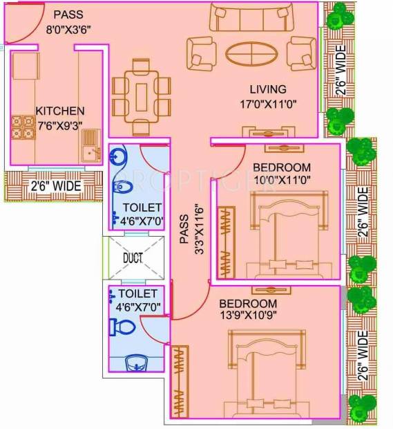 Kamala Rishikesh Floor Plan (2BHK+2T)