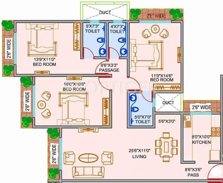 Kamala Rishikesh Floor Plan (3BHK+3T)