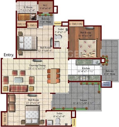 Setia Rock Valley Residency (3BHK+2T (1,823 sq ft) + Servant Room 1823 sq ft)