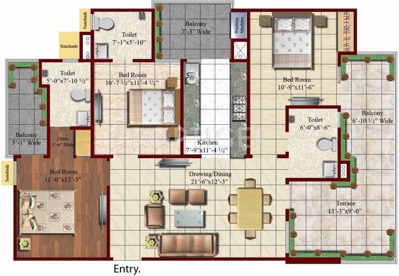 Setia Rock Valley Residency (3BHK+3T (1,844 sq ft) + Servant Room 1844 sq ft)