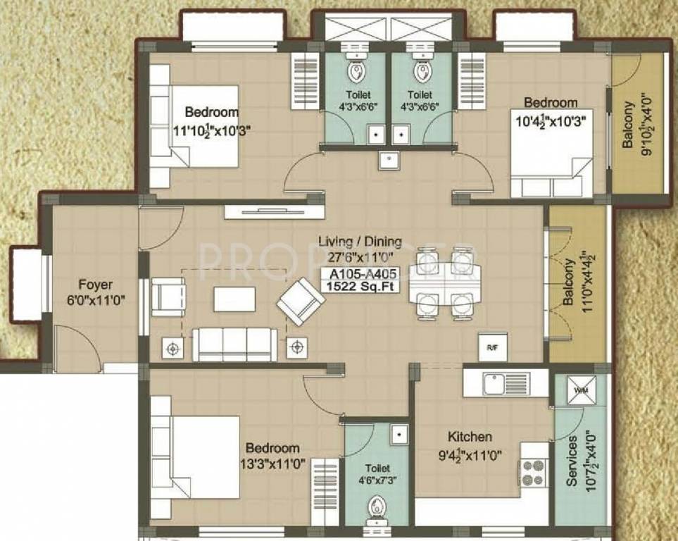 SP Shyams Yes Gee Yes (3BHK+3T (1,522 sq ft) 1522 sq ft)