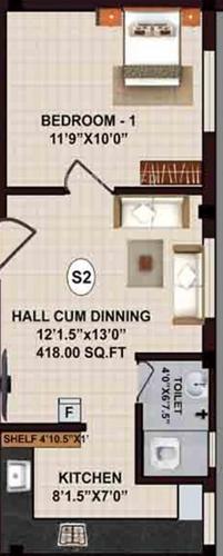 JKB Sri Nayan (1BHK+1T (418 sq ft) 418 sq ft)