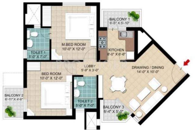 Ramprastha AWHO (2BHK+2T (900 sq ft) 900 sq ft)