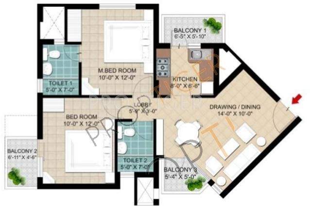 Ramprastha AWHO (2BHK+2T (1,400 sq ft) 1400 sq ft)