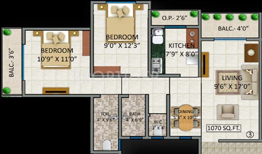 Motwani Mayur Heights (2BHK+2T (1,070 sq ft) 1070 sq ft)