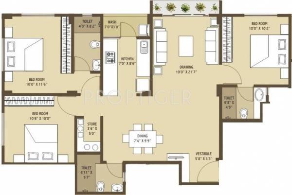 Merlin Arham (3BHK+3T (1,413 sq ft) 1413 sq ft)