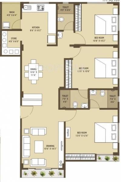 Merlin Arham (3BHK+3T (1,593 sq ft) 1593 sq ft)