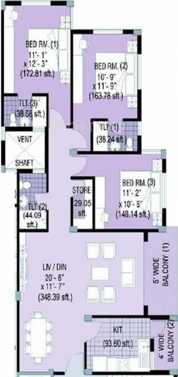 Merlin Jasmine (3BHK+3T (1,244 sq ft) 1244 sq ft)