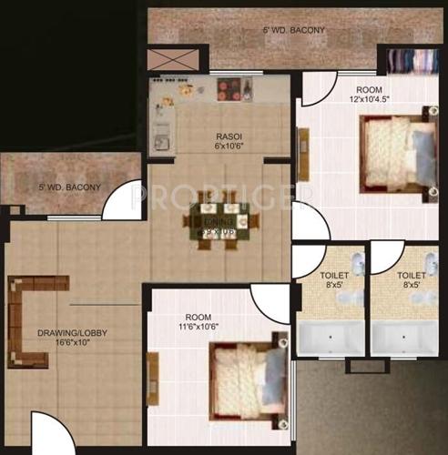 Bhoomi Vrinda Elegance Apartment (2BHK+2T (935 sq ft) 935 sq ft)