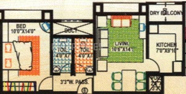 Ramdev Properties Ami Zarana Floor Plan (1BHK+2T)