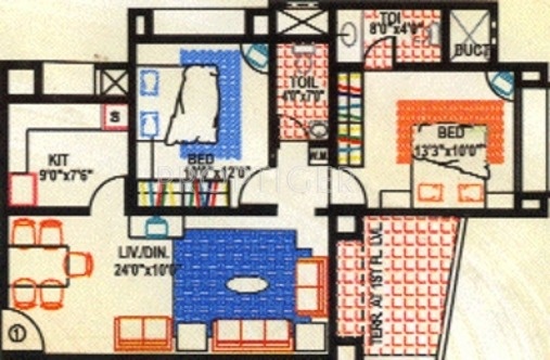 Ramdev Properties Ami Zarana Floor Plan (2BHK+2T)