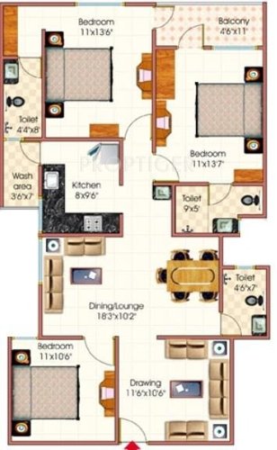 Aaradhya Bhoomika Constructions Signature Crown Floor Plan (3BHK+3T)