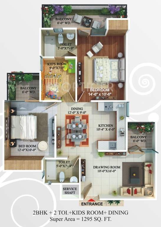 Omkar Royal Nest (2BHK+2T (1,295 sq ft)   Study Room 1295 sq ft)