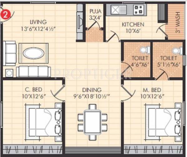 Vishista Crown (2BHK+2T (890 sq ft) 890 sq ft)