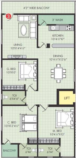 Vishista Crown (3BHK+3T (1,350 sq ft) 1350 sq ft)