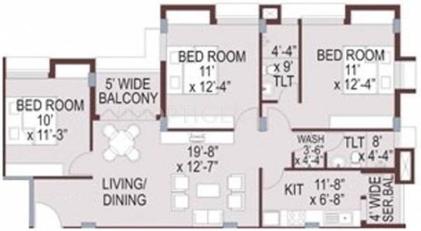 Merlin Daffodil (3BHK+2T (1,054 sq ft) 1054 sq ft)
