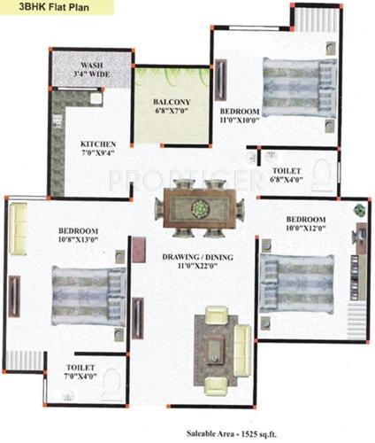 Navaakar Parke Serene (3BHK+2T (1,525 sq ft) 1525 sq ft)