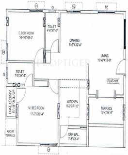 942 sq ft 2 BHK Floor Plan Image - Gurukrupa Developers Jaishankar  Primerose Available for sale Rs in 51.72 lacs 