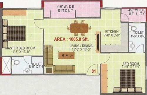 Anjanadri Residency (2BHK+2T (1,005 sq ft) 1005 sq ft)