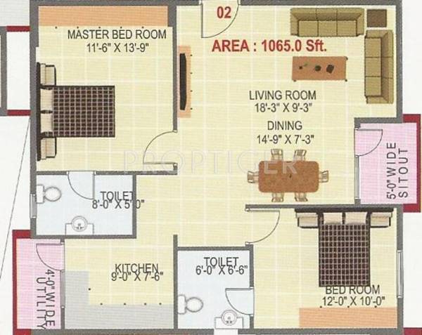 Anjanadri Residency (2BHK+2T (1,065 sq ft) 1065 sq ft)